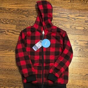 Cozy Red and Black Plaid Kids Hooded Jacket